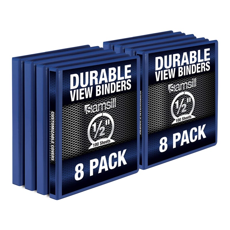 Samsill Durable .5 Inch Binder  Made in the USA  Round Ring Customizable Clear View Binder  Blue  8 Pack (MP88412) - Image 1